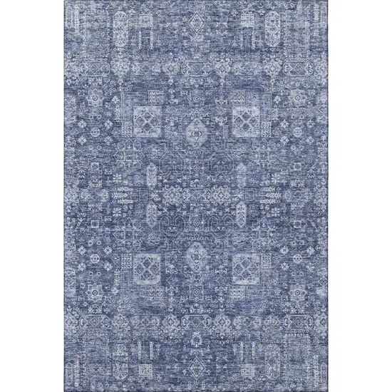 Navy Blue And Ivory Floral Washable Area Rug With UV Protection Photo 4