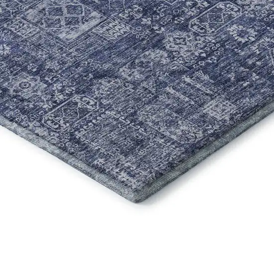 Navy Blue And Ivory Floral Washable Area Rug With UV Protection Photo 8