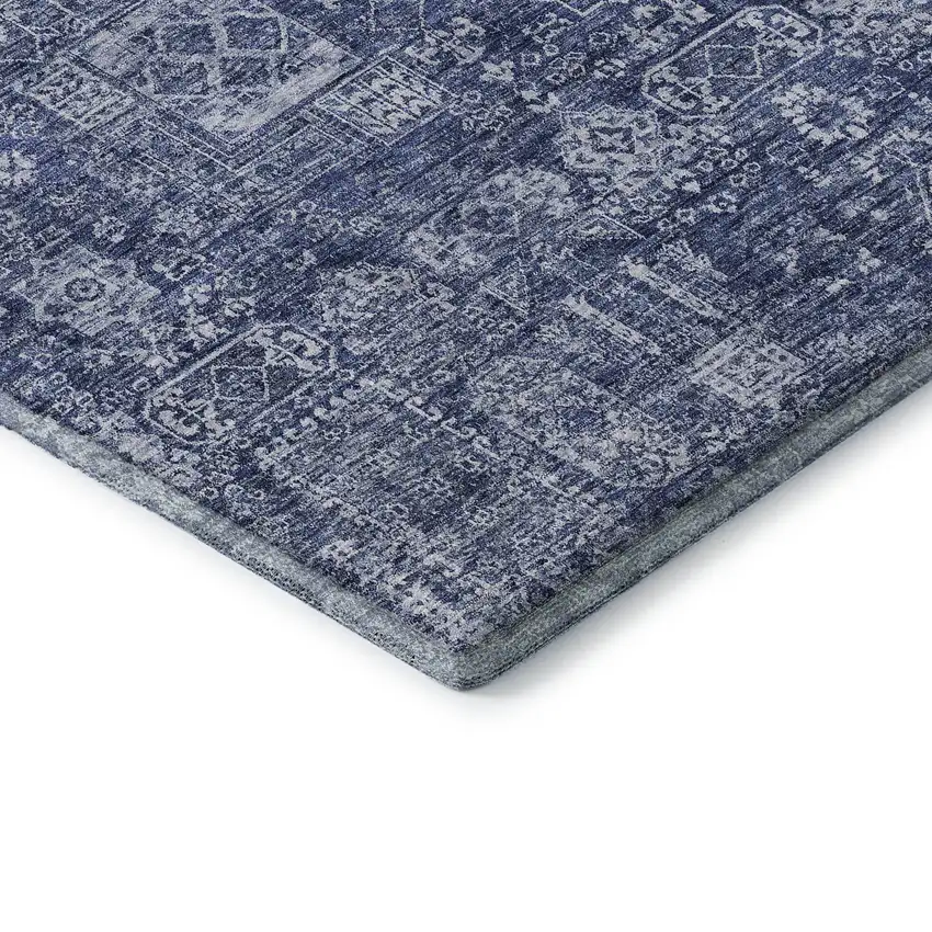 Navy Blue And Ivory Floral Washable Area Rug With UV Protection Photo 8