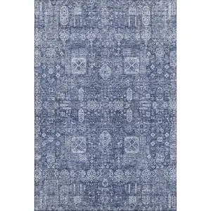 Photo of Navy Blue And Ivory Floral Washable Area Rug With UV Protection