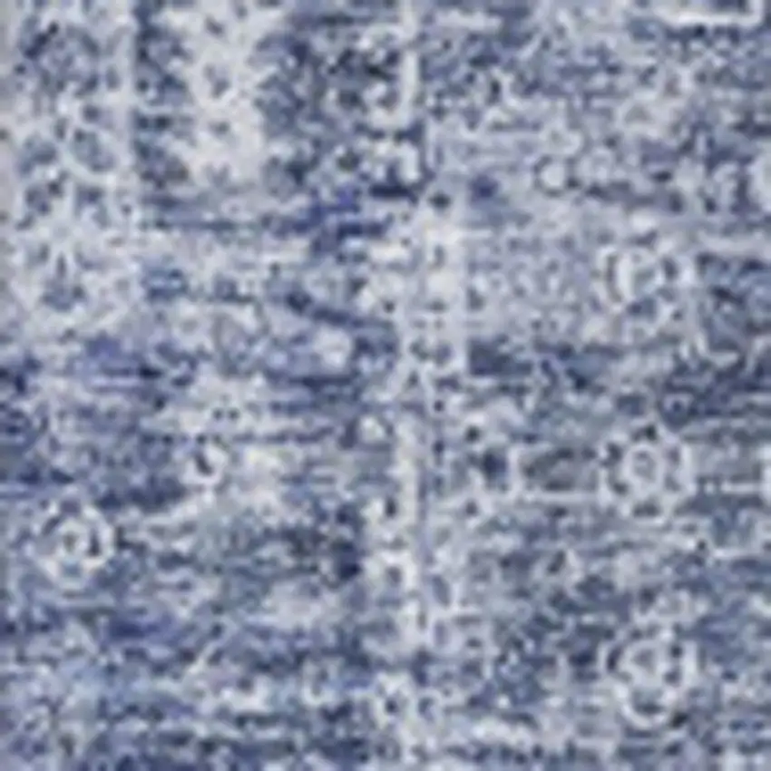 Navy Blue And Ivory Floral Washable Area Rug With UV Protection Photo 3