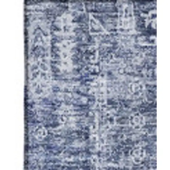 Navy Blue And Ivory Floral Washable Area Rug With UV Protection Photo 4