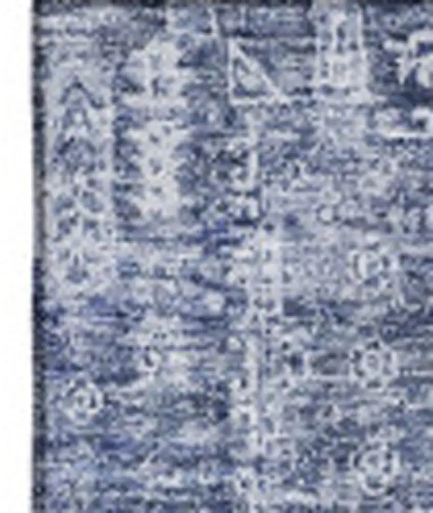 Navy Blue And Ivory Floral Washable Area Rug With UV Protection Photo 4