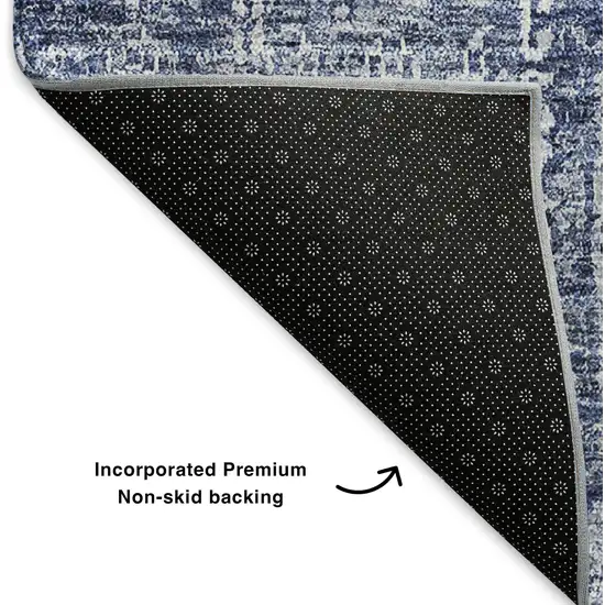 Navy Blue And Ivory Floral Washable Area Rug With UV Protection Photo 6