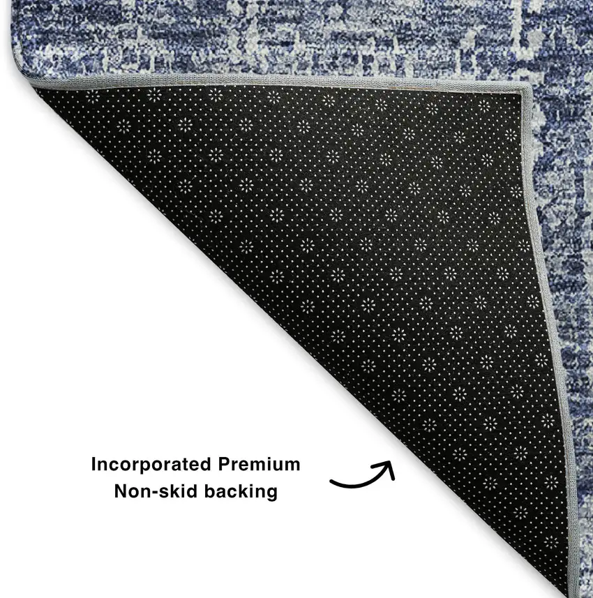 Navy Blue And Ivory Floral Washable Area Rug With UV Protection Photo 6