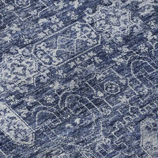Navy Blue And Ivory Floral Washable Area Rug With UV Protection Photo 9
