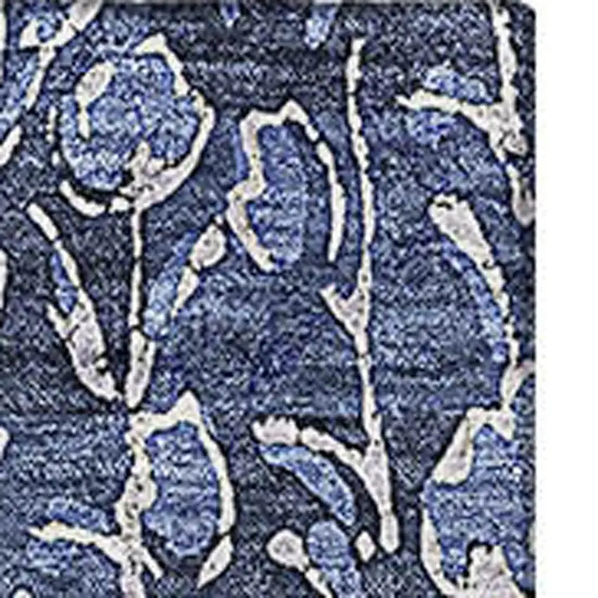 Navy Blue And Ivory Floral Washable Area Rug With UV Protection Photo 3