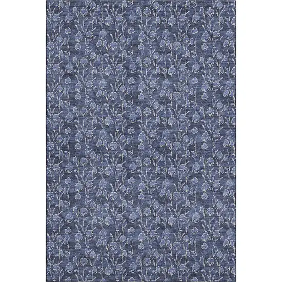 Navy Blue And Ivory Floral Washable Area Rug With UV Protection Photo 1