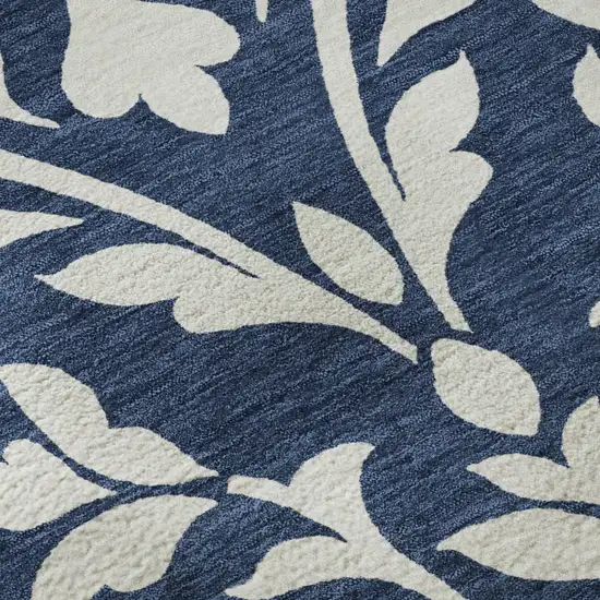 Navy Blue And Ivory Floral Washable Area Rug With UV Protection Photo 8