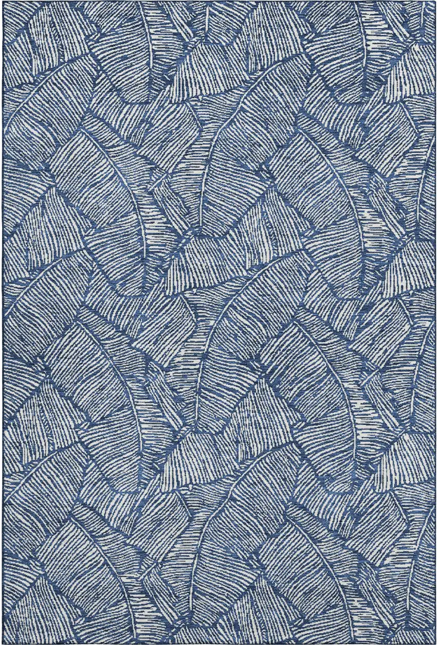 Navy Blue And Ivory Floral Washable Area Rug With UV Protection Photo 1