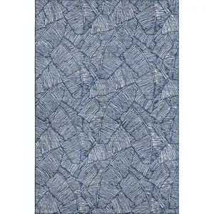Photo of Navy Blue And Ivory Floral Washable Area Rug With UV Protection