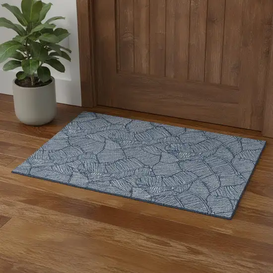 Navy Blue And Ivory Floral Washable Area Rug With UV Protection Photo 1