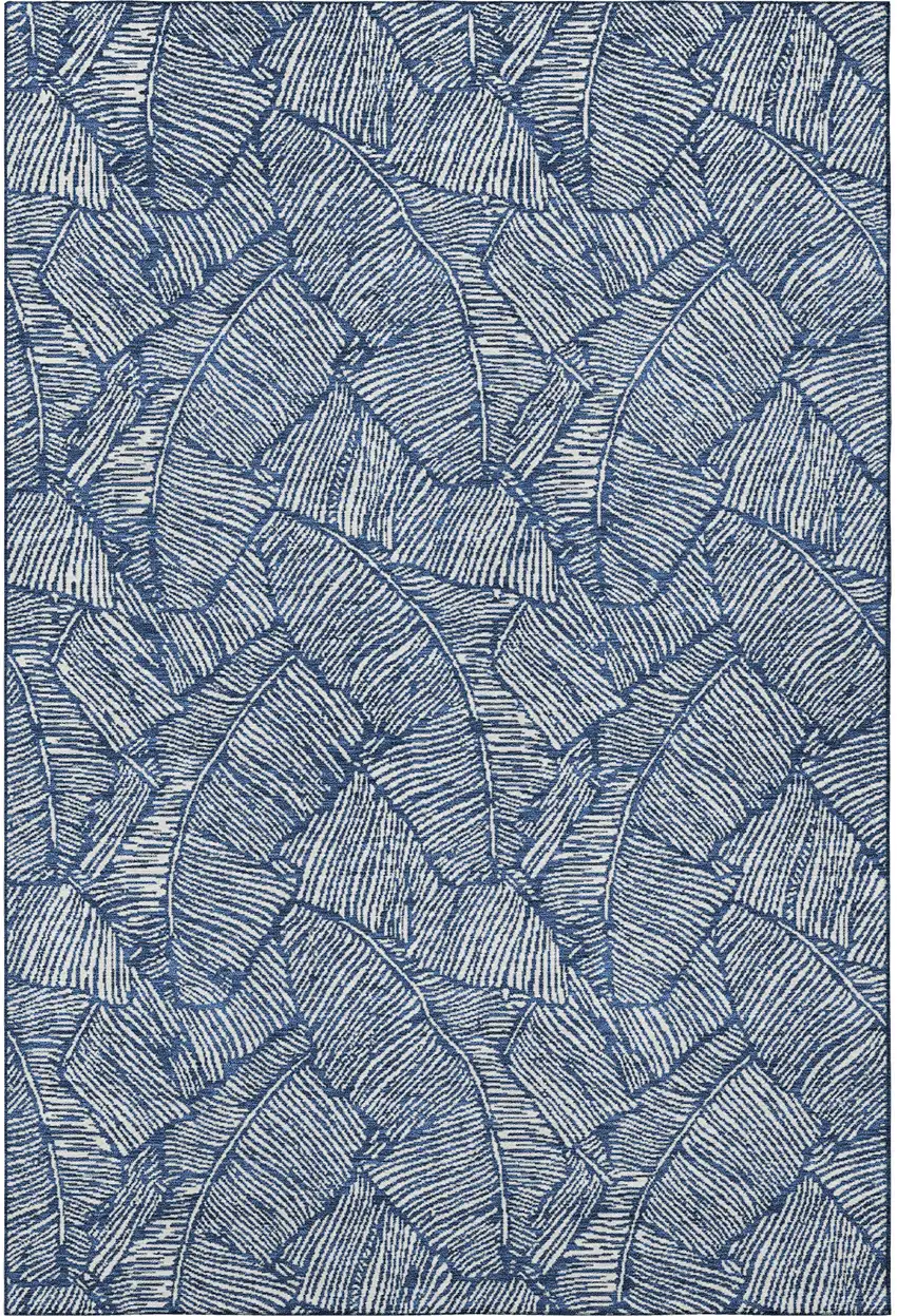 Navy Blue And Ivory Floral Washable Area Rug With UV Protection Photo 4