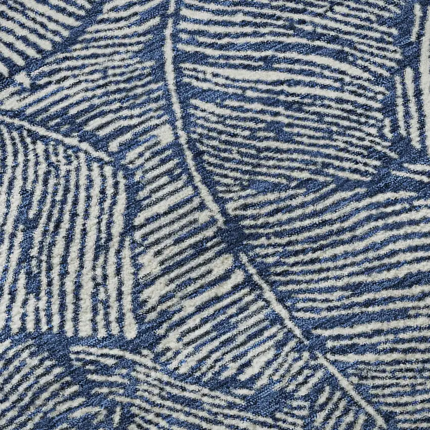 Navy Blue And Ivory Floral Washable Area Rug With UV Protection Photo 9