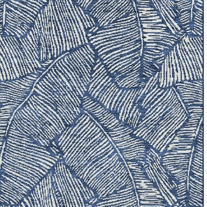 Navy Blue And Ivory Floral Washable Area Rug With UV Protection Photo 3