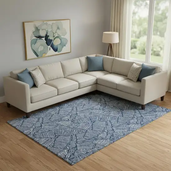 Navy Blue And Ivory Floral Washable Area Rug With UV Protection Photo 1