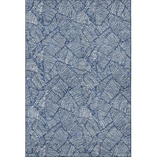 Navy Blue And Ivory Floral Washable Area Rug With UV Protection Photo 4