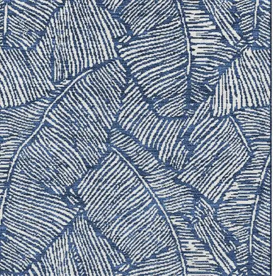 Navy Blue And Ivory Floral Washable Area Rug With UV Protection Photo 3