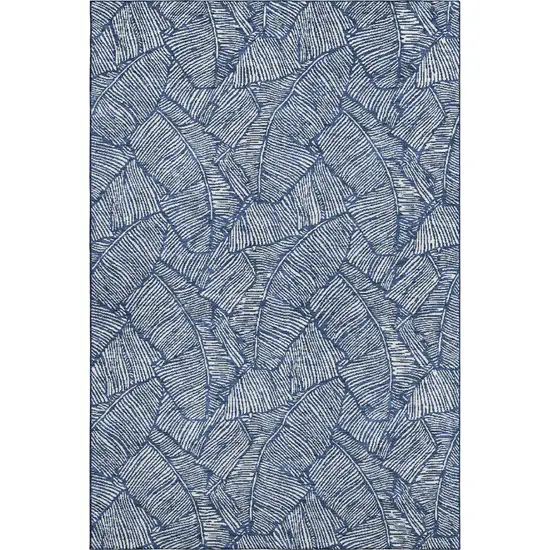 Navy Blue And Ivory Floral Washable Area Rug With UV Protection Photo 1