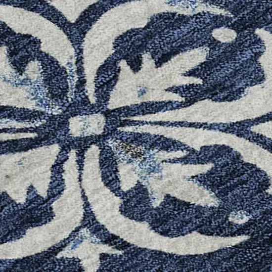 Navy Blue And Ivory Floral Washable Area Rug With UV Protection Photo 2