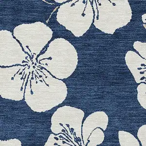 Photo of Navy Blue And Ivory Floral Washable Indoor Outdoor Area Rug