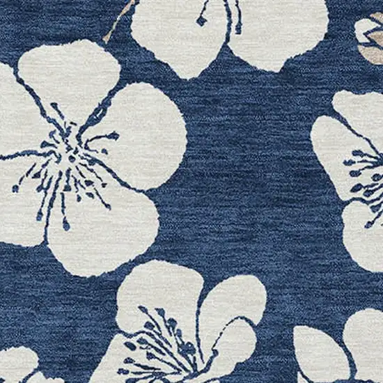 Navy Blue And Ivory Floral Washable Indoor Outdoor Area Rug Photo 5