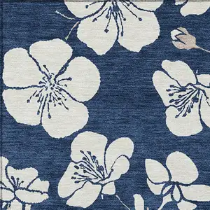Photo of Navy Blue And Ivory Floral Washable Indoor Outdoor Area Rug