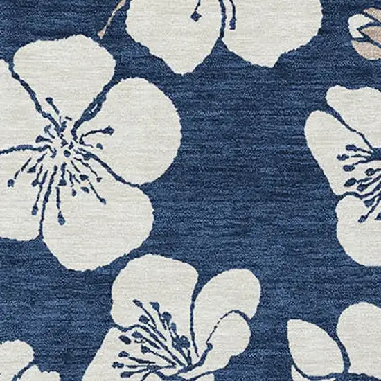 Navy Blue And Ivory Floral Washable Indoor Outdoor Area Rug Photo 5