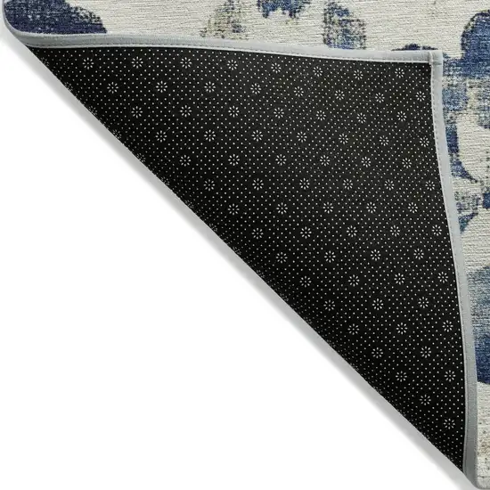 Navy Blue And Ivory Floral Washable Indoor Outdoor Area Rug Photo 7