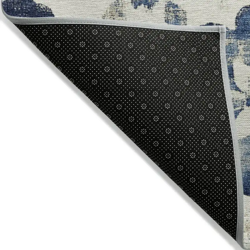 Navy Blue And Ivory Floral Washable Indoor Outdoor Area Rug Photo 7