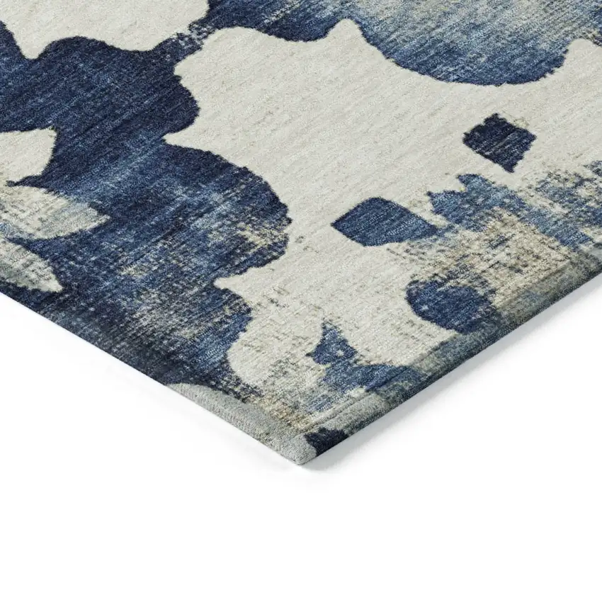 Navy Blue And Ivory Floral Washable Indoor Outdoor Area Rug Photo 6