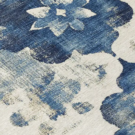 Navy Blue And Ivory Floral Washable Indoor Outdoor Area Rug Photo 8