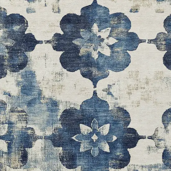Navy Blue And Ivory Floral Washable Indoor Outdoor Area Rug Photo 9