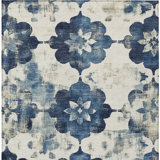 Navy Blue And Ivory Floral Washable Indoor Outdoor Area Rug Photo 9