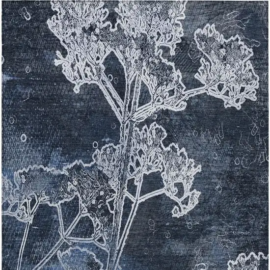 Navy Blue And Ivory Floral Washable Indoor Outdoor Area Rug Photo 6