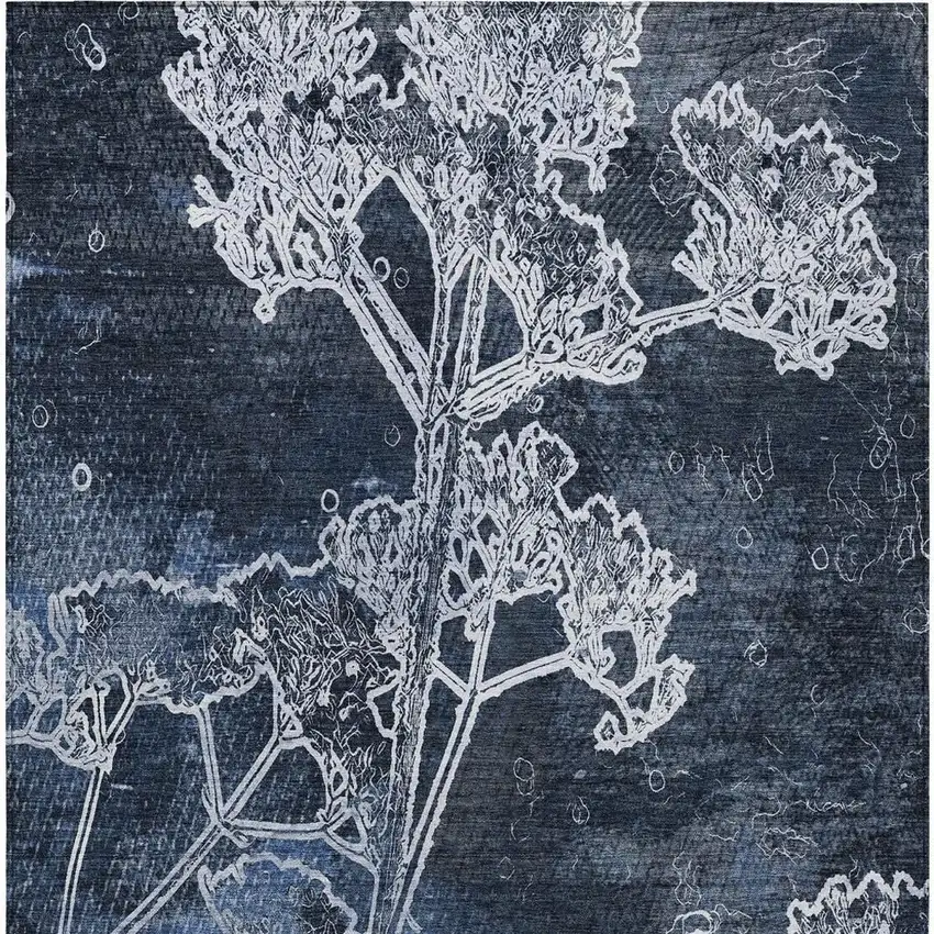 Navy Blue And Ivory Floral Washable Indoor Outdoor Area Rug Photo 7