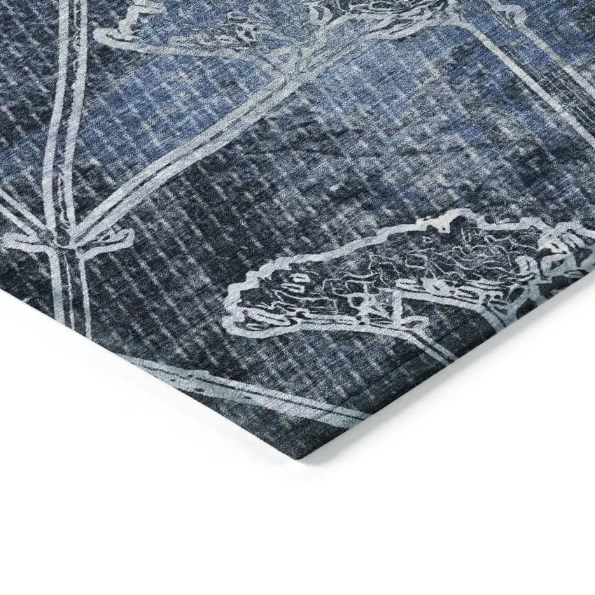 Navy Blue And Ivory Floral Washable Indoor Outdoor Area Rug Photo 6