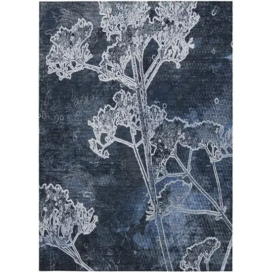 Navy Blue And Ivory Floral Washable Indoor Outdoor Area Rug Photo 4