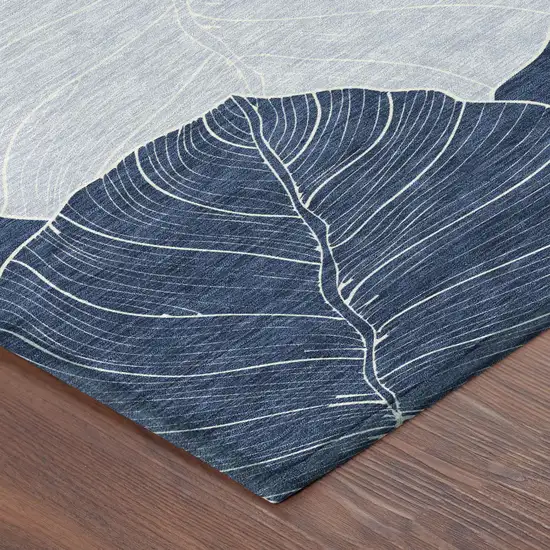 Navy Blue And Ivory Floral Washable Indoor Outdoor Area Rug Photo 8