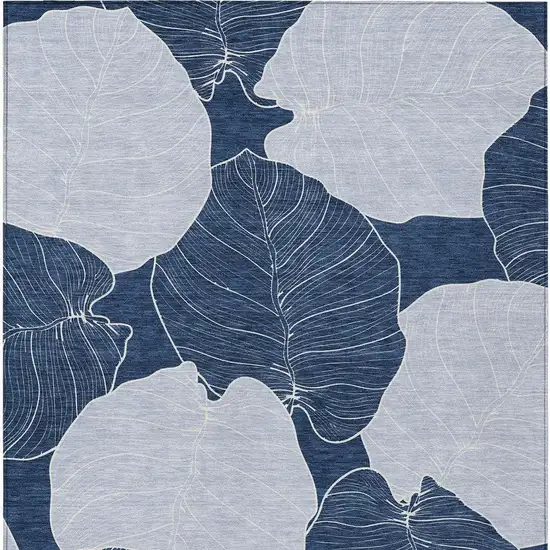 Navy Blue And Ivory Floral Washable Indoor Outdoor Area Rug Photo 3
