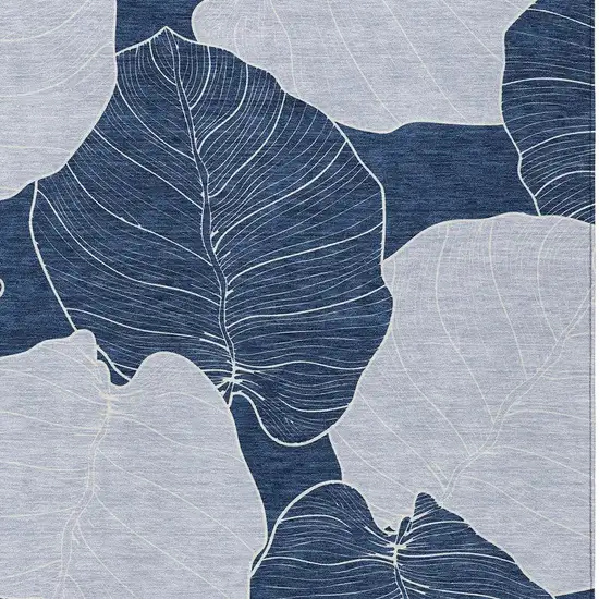 Navy Blue And Ivory Floral Washable Indoor Outdoor Area Rug Photo 2