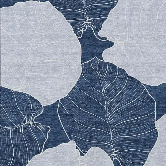 Navy Blue And Ivory Floral Washable Indoor Outdoor Area Rug Photo 2