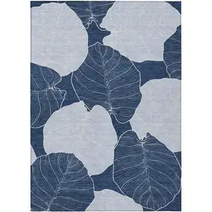 Photo of Navy Blue And Ivory Floral Washable Indoor Outdoor Area Rug