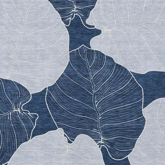 Navy Blue And Ivory Floral Washable Indoor Outdoor Area Rug Photo 2