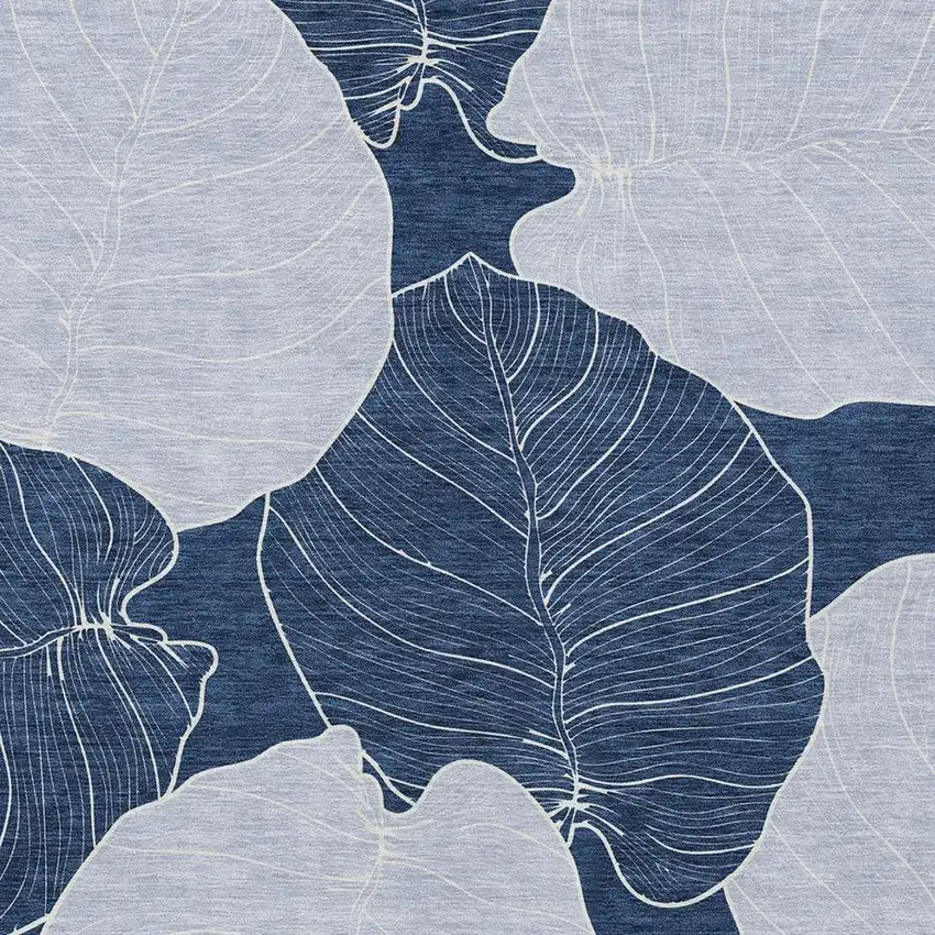 Navy Blue And Ivory Floral Washable Indoor Outdoor Area Rug Photo 2