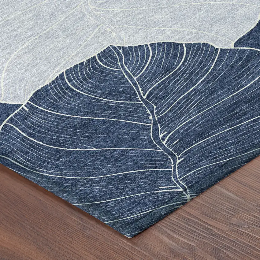 Navy Blue And Ivory Floral Washable Indoor Outdoor Area Rug Photo 8