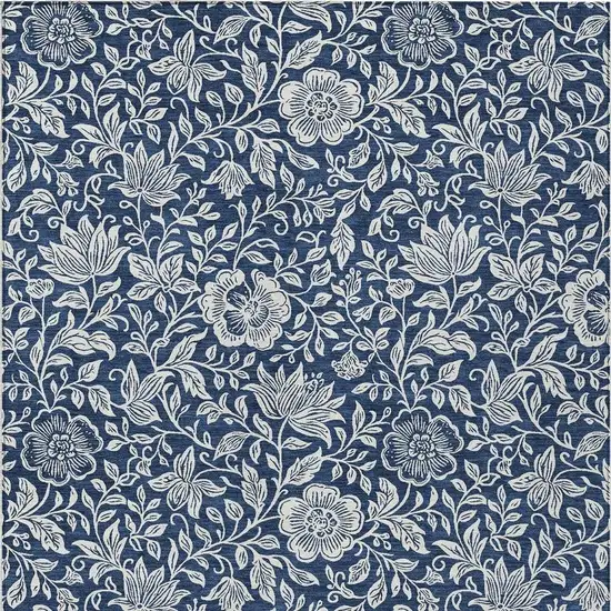 Navy Blue And Ivory Floral Washable Indoor Outdoor Area Rug Photo 3