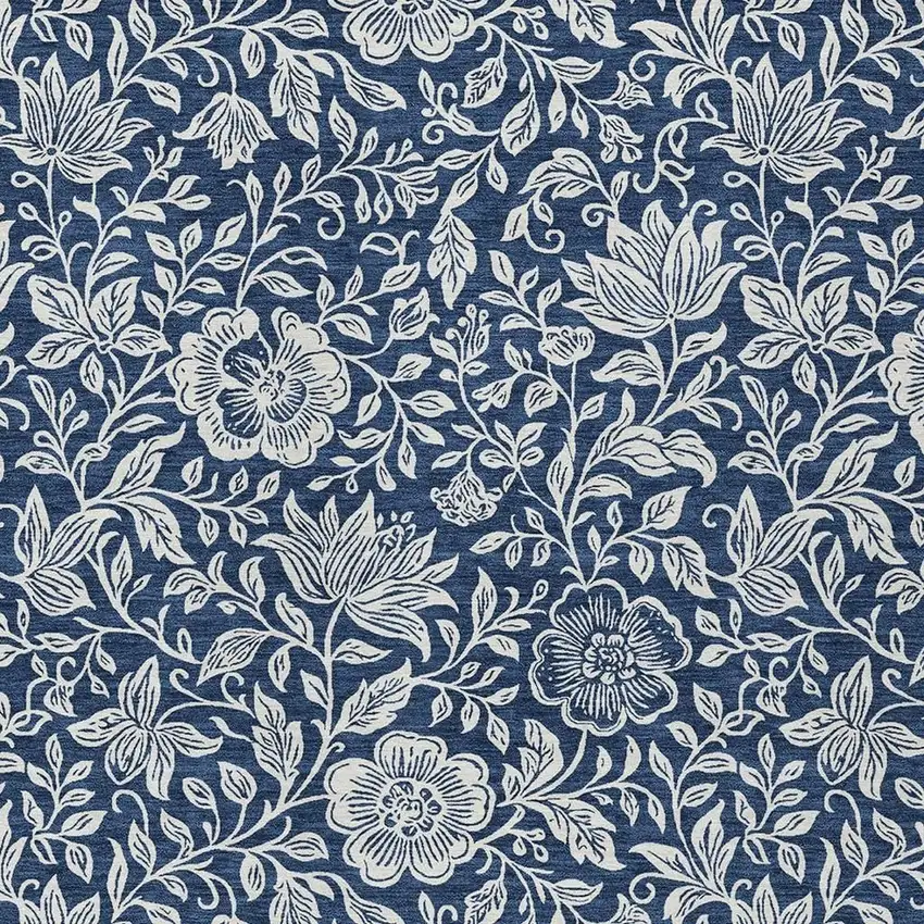 Navy Blue And Ivory Floral Washable Indoor Outdoor Area Rug Photo 2