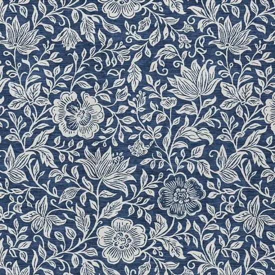 Navy Blue And Ivory Floral Washable Indoor Outdoor Area Rug Photo 2