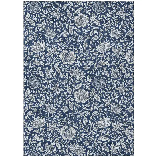 Navy Blue And Ivory Floral Washable Indoor Outdoor Area Rug Photo 1